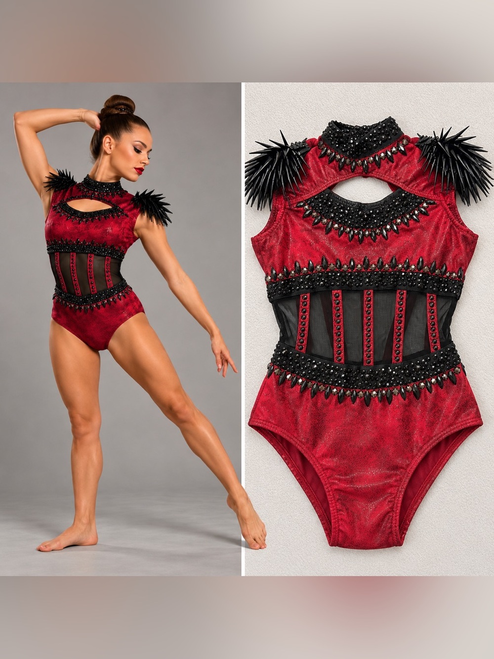 Glamour solo dance costume red jazz edgy Goth witchy vampy SA-Small adult